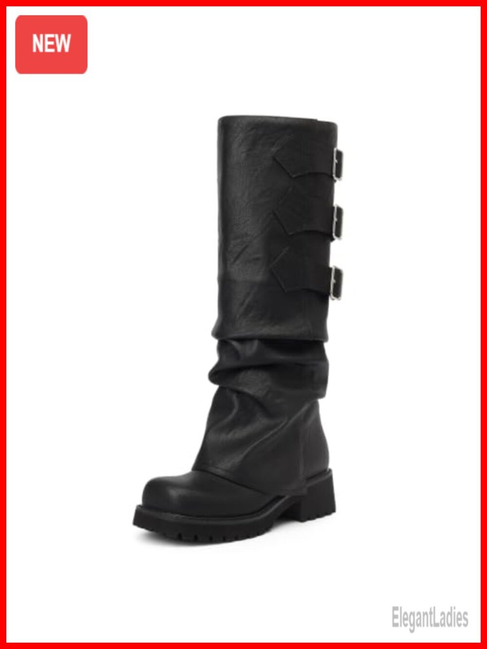 Women's Knee High Moto Riding Boots Fold Over Block Heel Platform